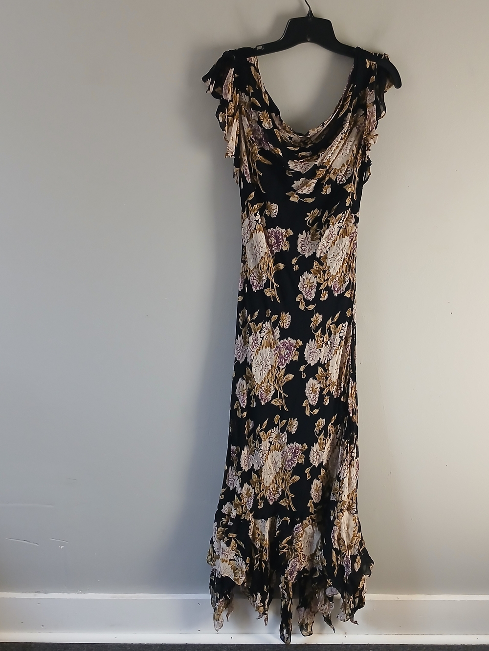 MAJICK Women's Size Large Vintage Y2K Hanky Hem Sequined Floral Maxi Dress